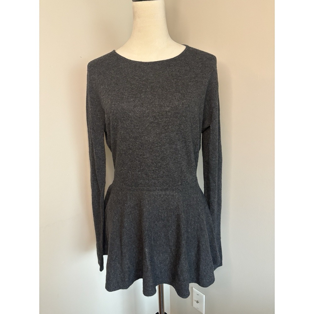 LOFT Dark Gray Italian Yarn Peplum Sweater Medium Wool Blend Crew Neck Pullover